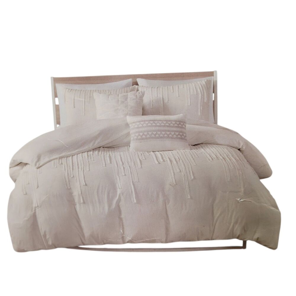 Urban Habitat Ivory Tuffed Duved Cover Set 100% Cotton 5 Pieces  Size Full/Queen